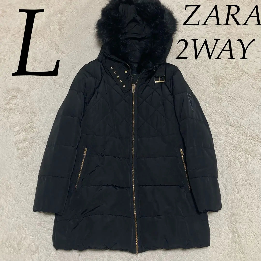 ZARA [Talla L] Abrigo 2way pelo negro negro dorado | ZARA【Lサイズ】2WAY ファー 黒 ブラック 金 ゴールド コート