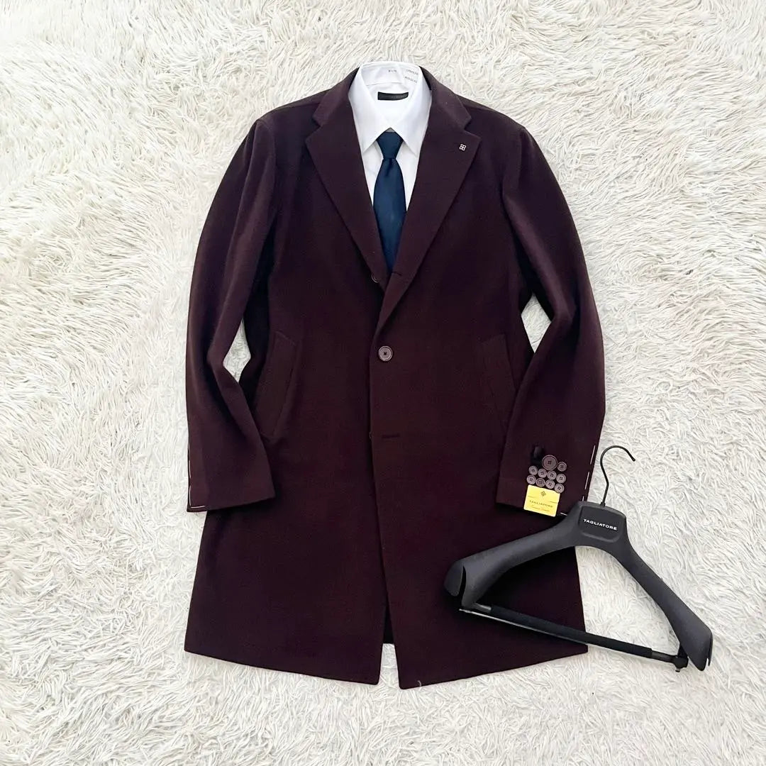 <New>TAGLIATORE Bordeaux Wool Cashmere Chester Coat 50