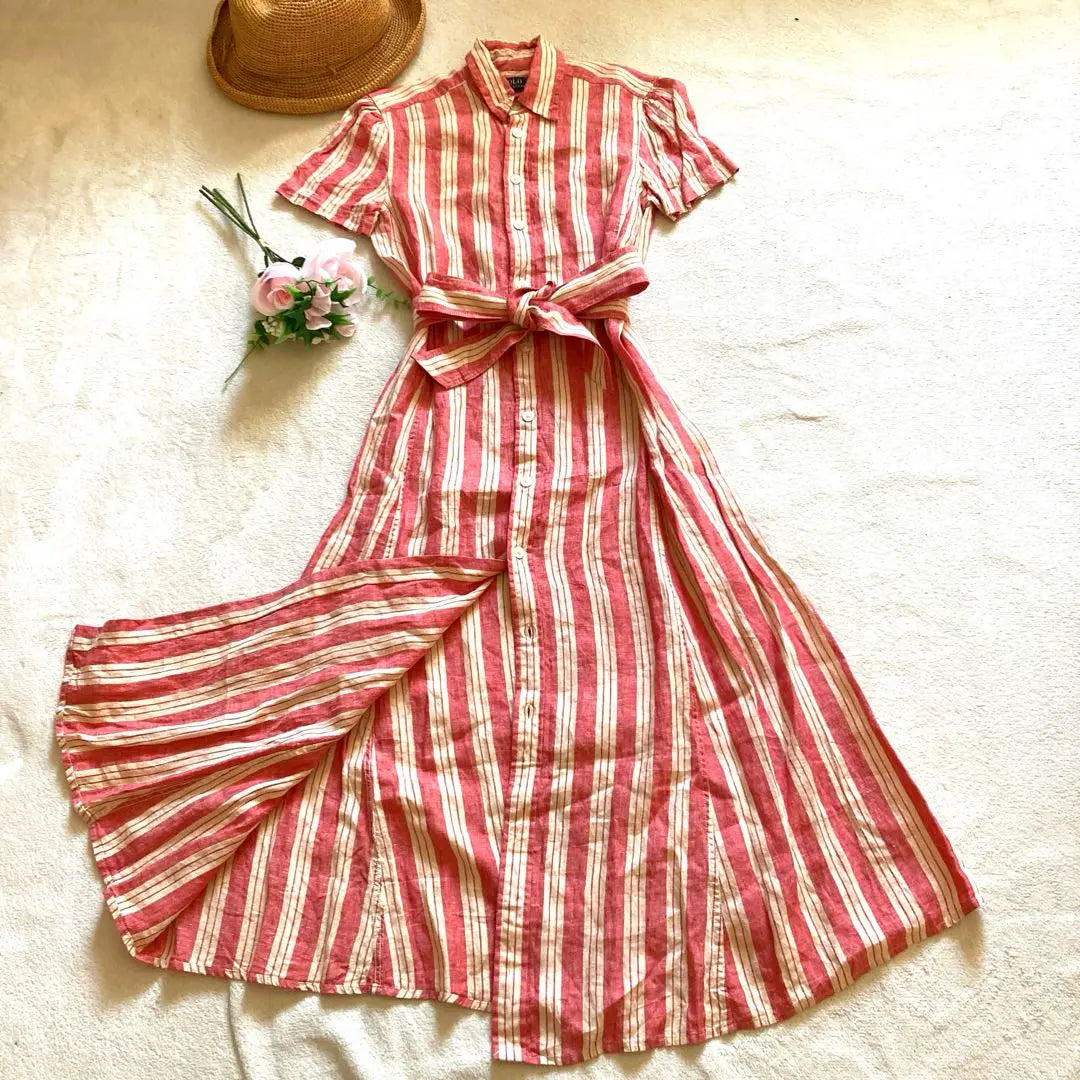 Hermoso estado ✨Vestido camisero de lino Polo Ralph Lauren Etiqueta actual Cinta larga