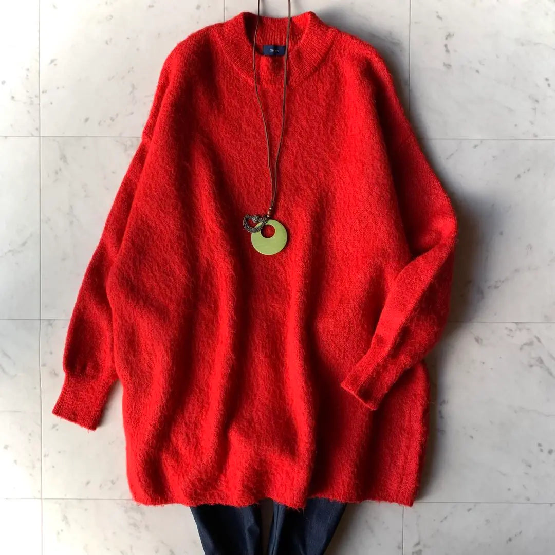 SHIPS 2023AW Shaggy Mohair Over Knit Washable Loose Red