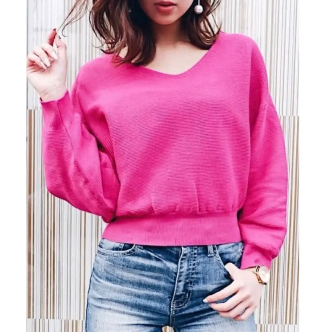 [Unused item] rienda knit dark pink V neck free size