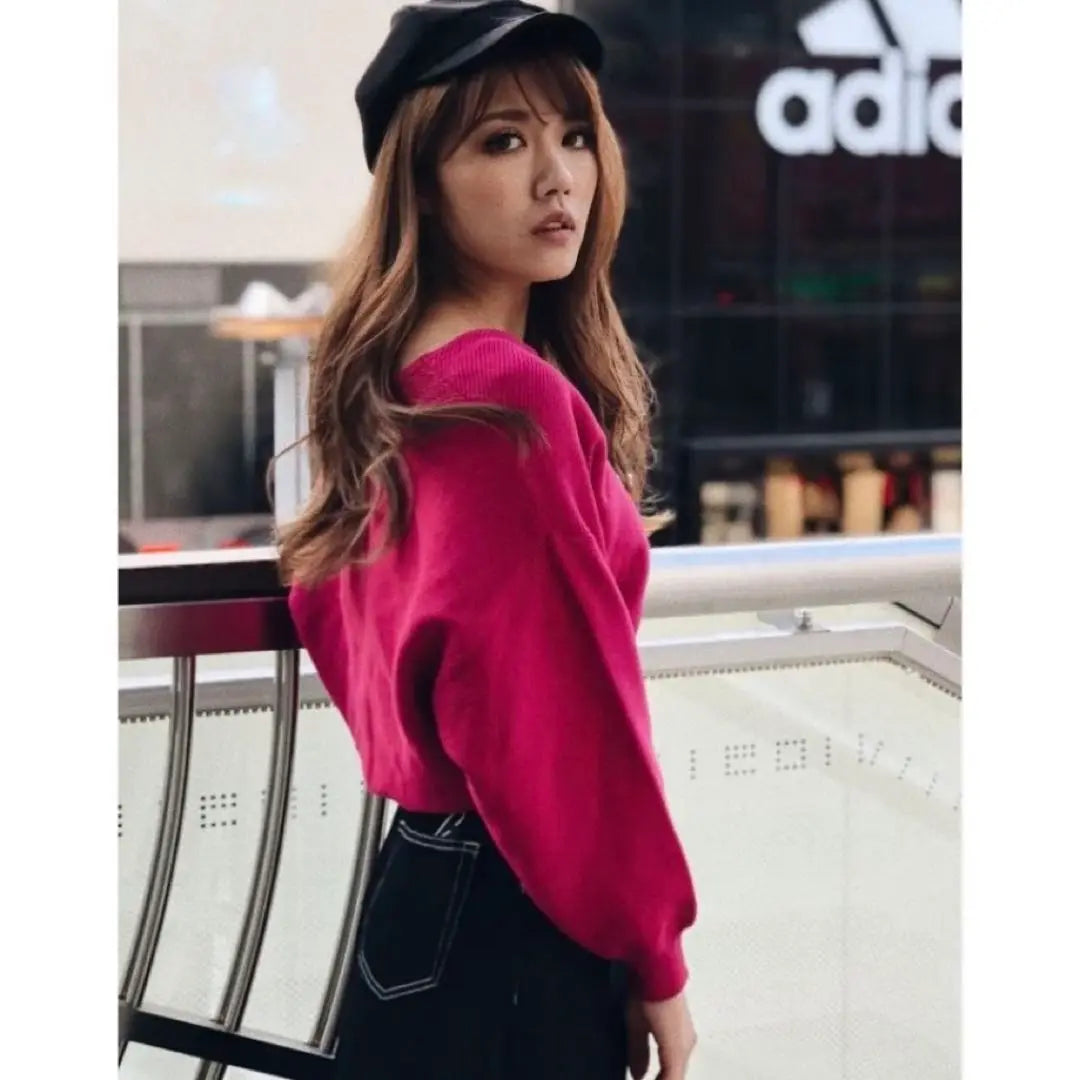 [Unused item] rienda knit dark pink V neck free size