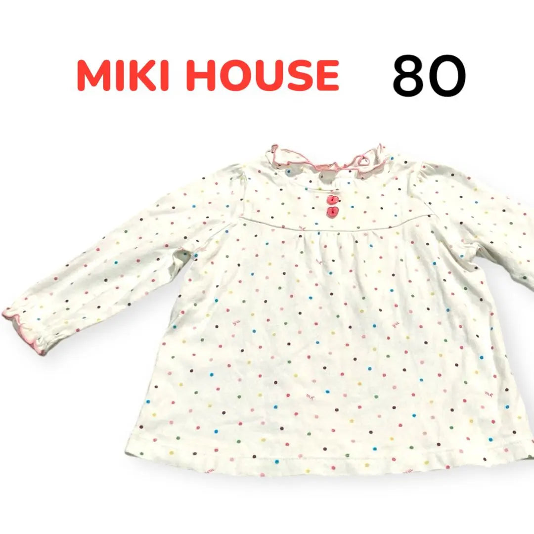 Good condition ⭐︎MIKI HOUSE Long sleeve cut and sew 80 dots polka dots