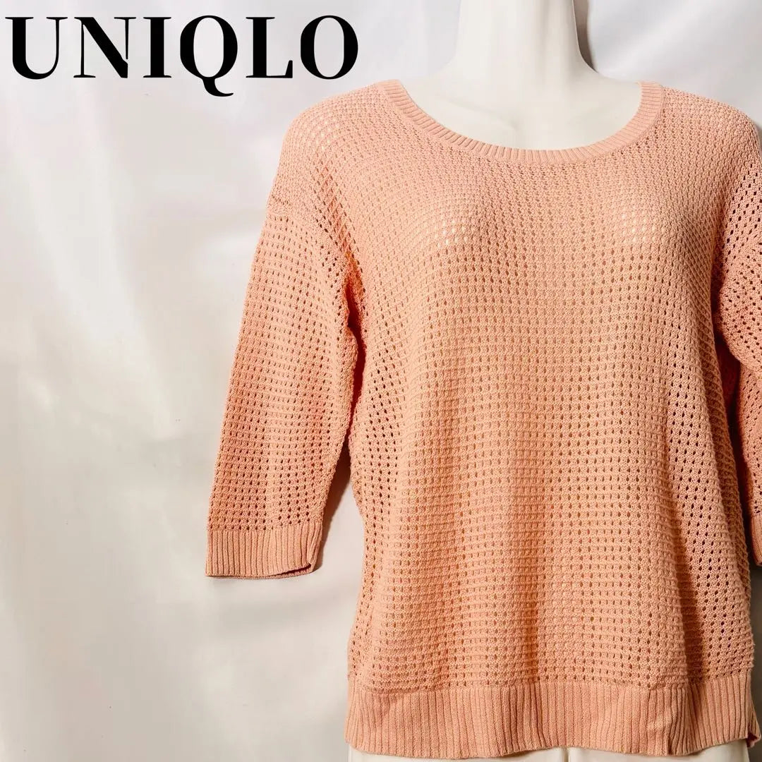 [Popular] Uniqlo Openwork Knit Sweater Cotton Pink Half Sleeve