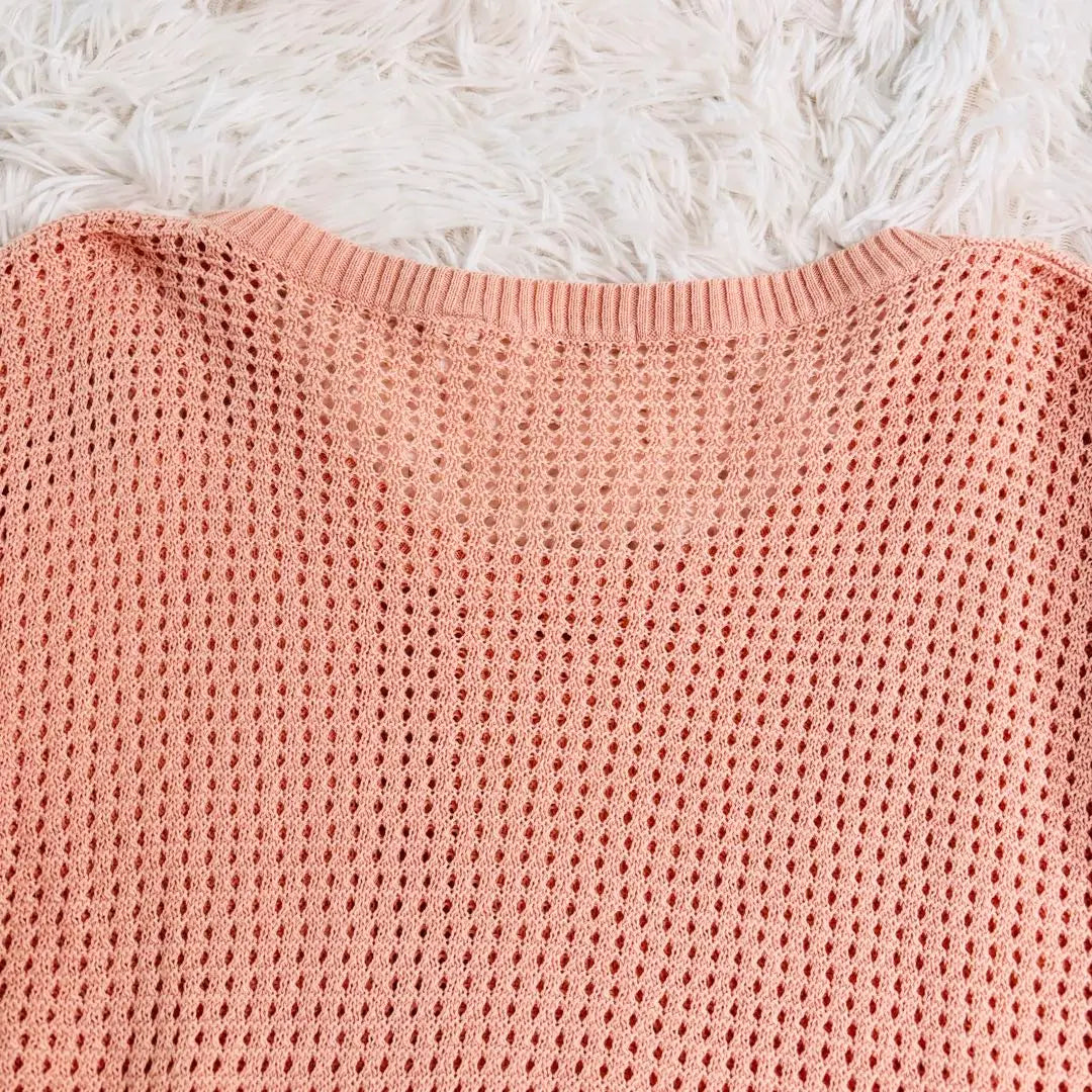 [Popular] Uniqlo Openwork Knit Sweater Cotton Pink Half Sleeve