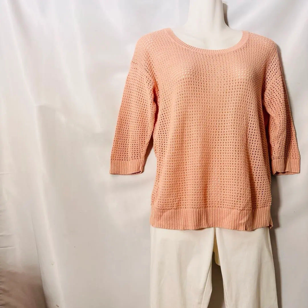 [Popular] Uniqlo Openwork Knit Sweater Cotton Pink Half Sleeve