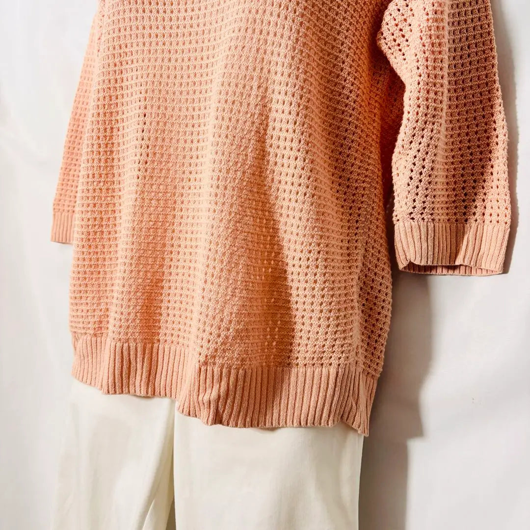 [Popular] Uniqlo Openwork Knit Sweater Cotton Pink Half Sleeve