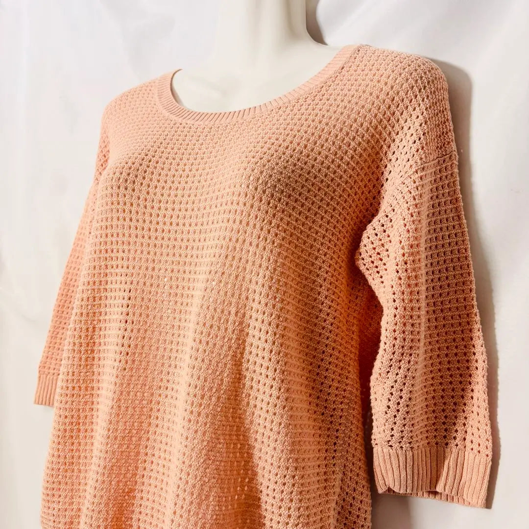 [Popular] Uniqlo Openwork Knit Sweater Cotton Pink Half Sleeve