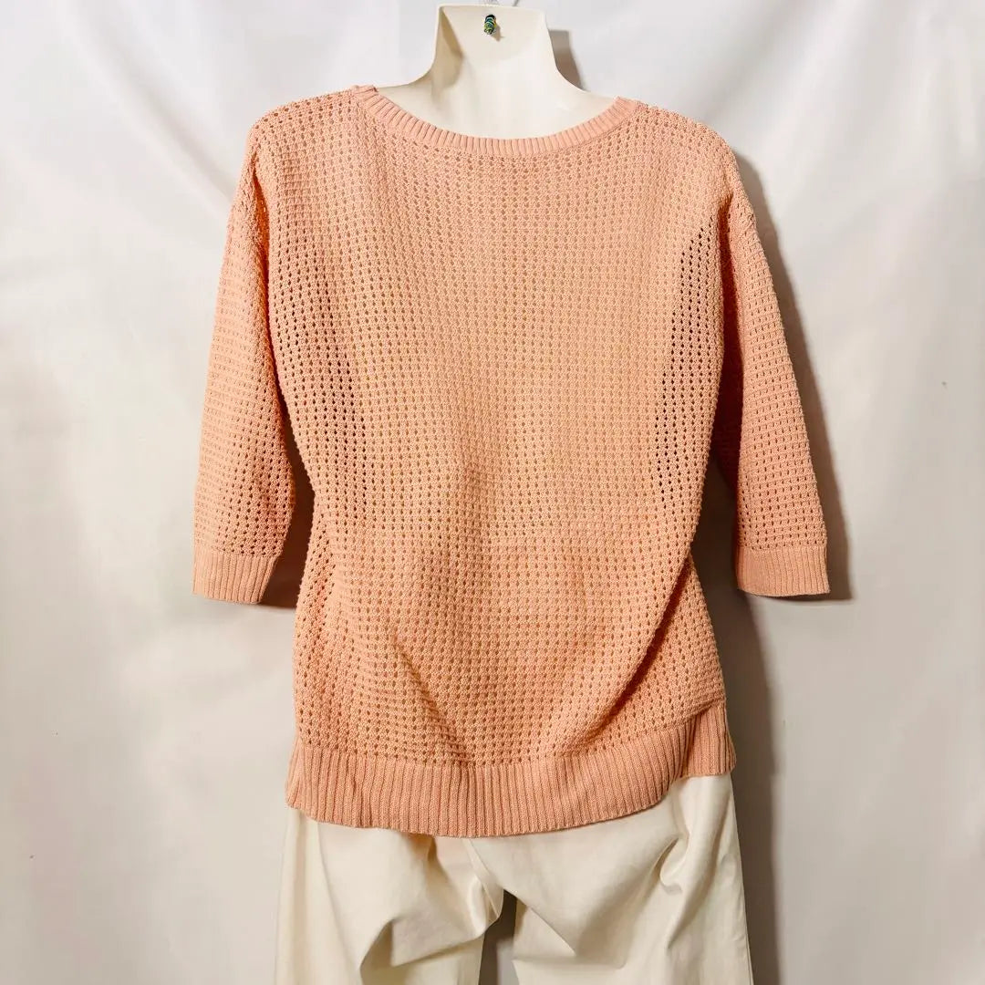 [Popular] Uniqlo Openwork Knit Sweater Cotton Pink Half Sleeve