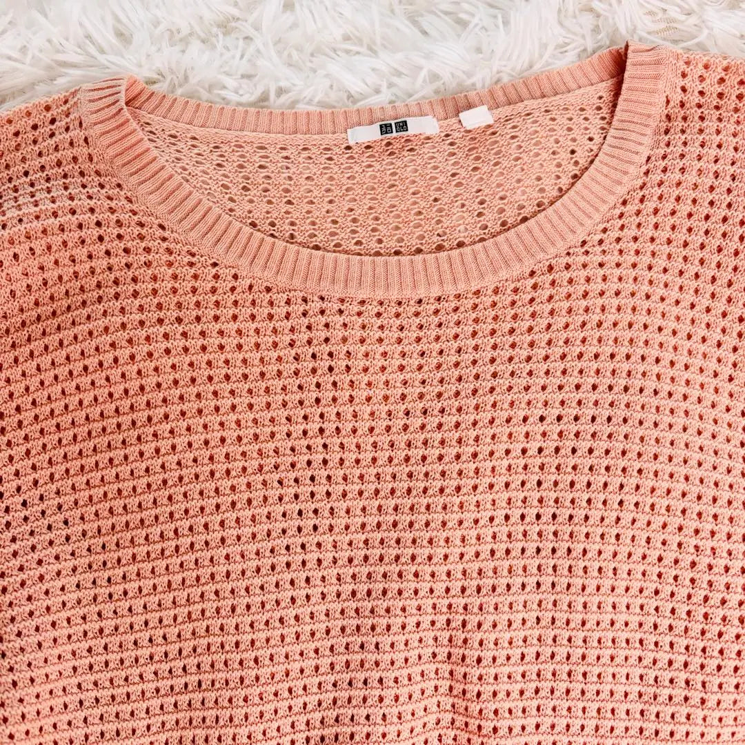 [Popular] Uniqlo Openwork Knit Sweater Cotton Pink Half Sleeve