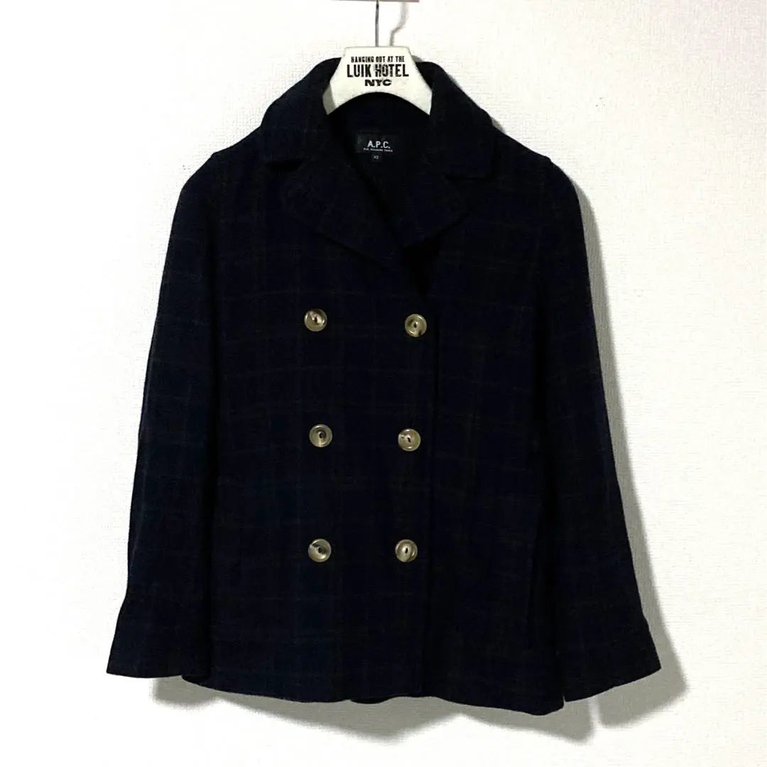 A.P.C. Check Double Breast Coat Peacort