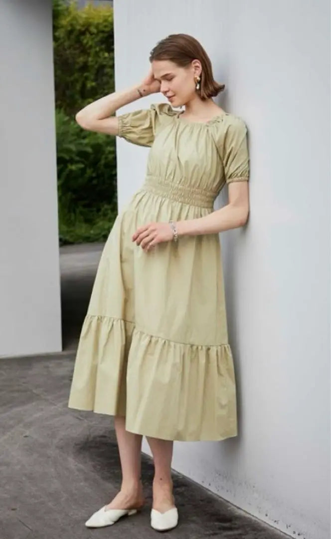 PUBLIC TOKYO Square Neck Shirring Dress/Washable