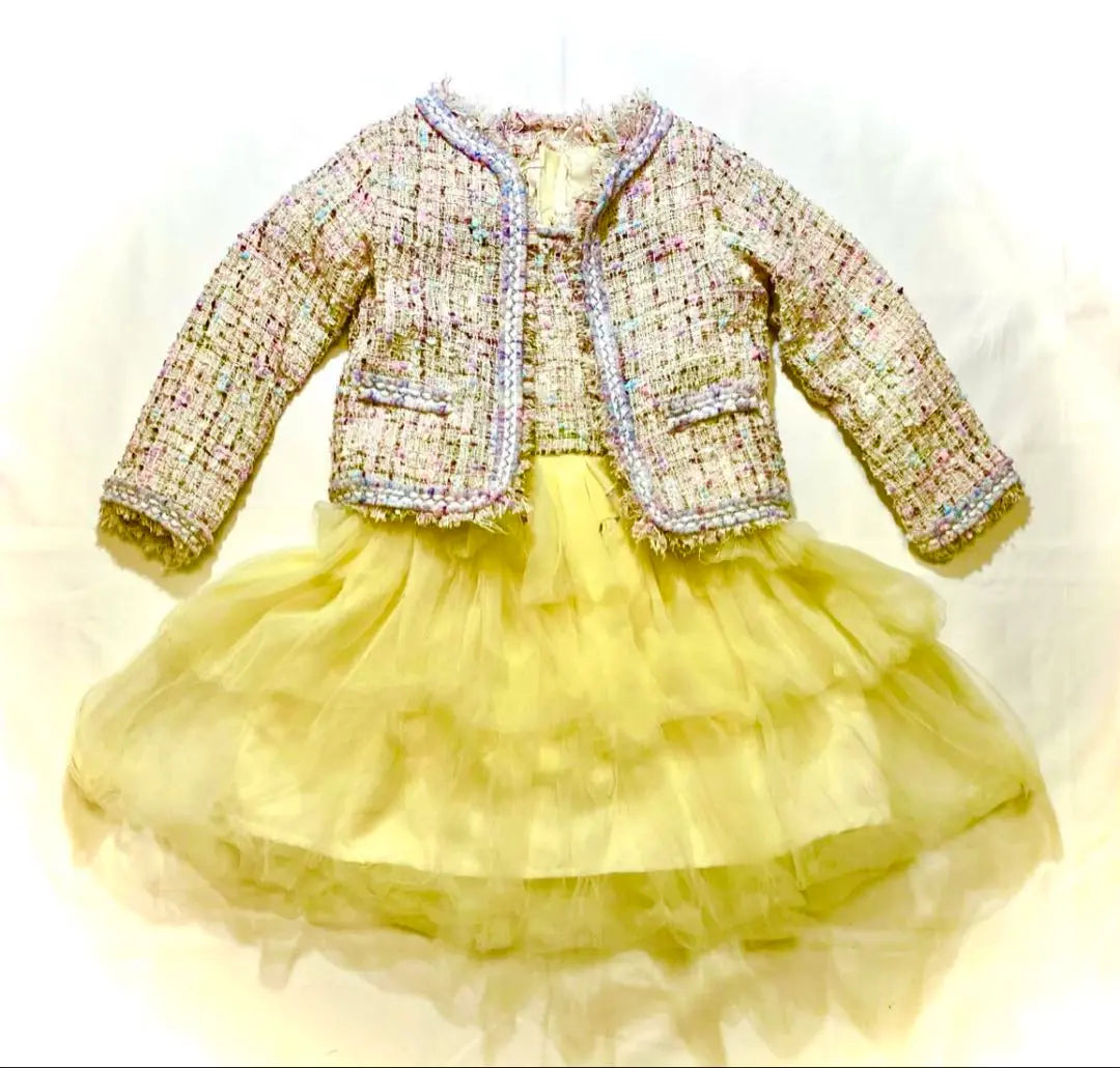 In good condition! Tweed Tulle Dress Dress Set Kids Yellow