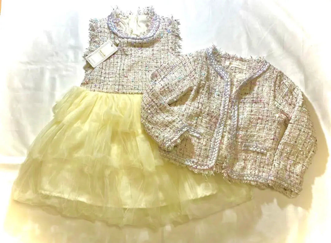 In good condition! Tweed Tulle Dress Dress Set Kids Yellow