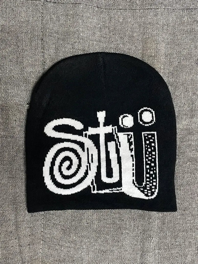 [New unused] Knit hat with black logo Stussy