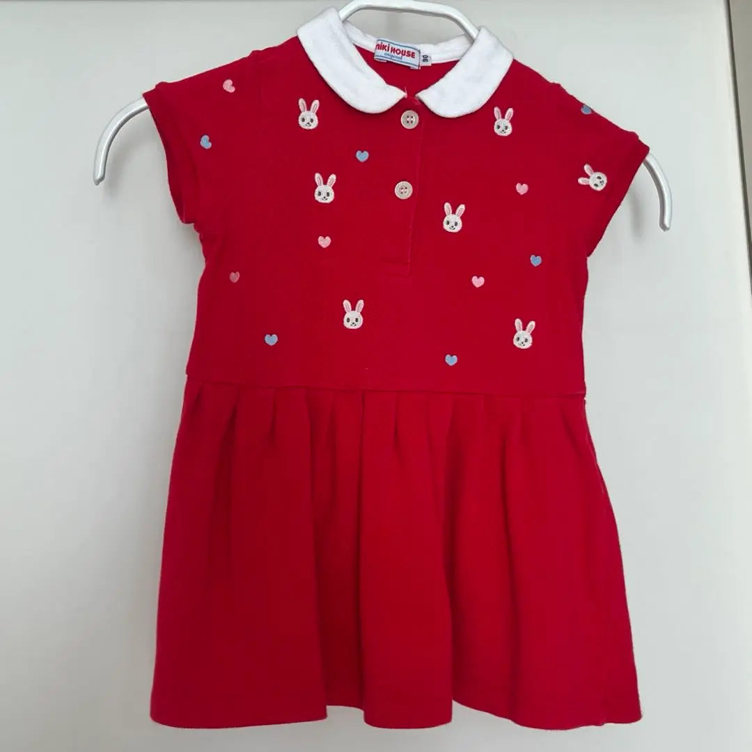 Niki House Vestido Rojo Con Bordado De Conejo 90 | niki CASA 赤いウサギ刺繍ワンピース 90