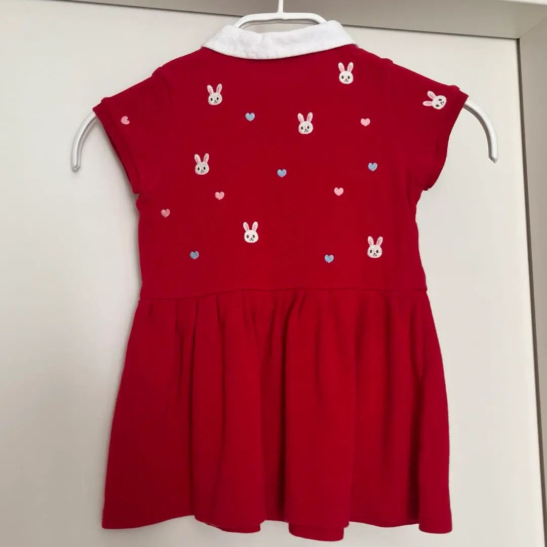 Niki House Vestido Rojo Con Bordado De Conejo 90 | niki CASA 赤いウサギ刺繍ワンピース 90