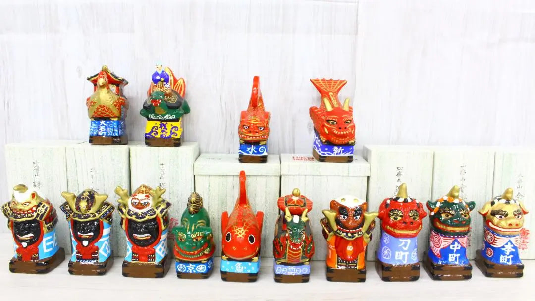 ▲ Hermoso conjunto de productos de 14 piezas Karatsu Kunkuchi Karatsu muñeca de arcilla Festival de artesanía popular de juguetes local de la prefectura de Saga | ▲美品 14個セット 唐津くんち 唐津焼 土人形 佐賀県郷土玩具 民芸品 祭礼