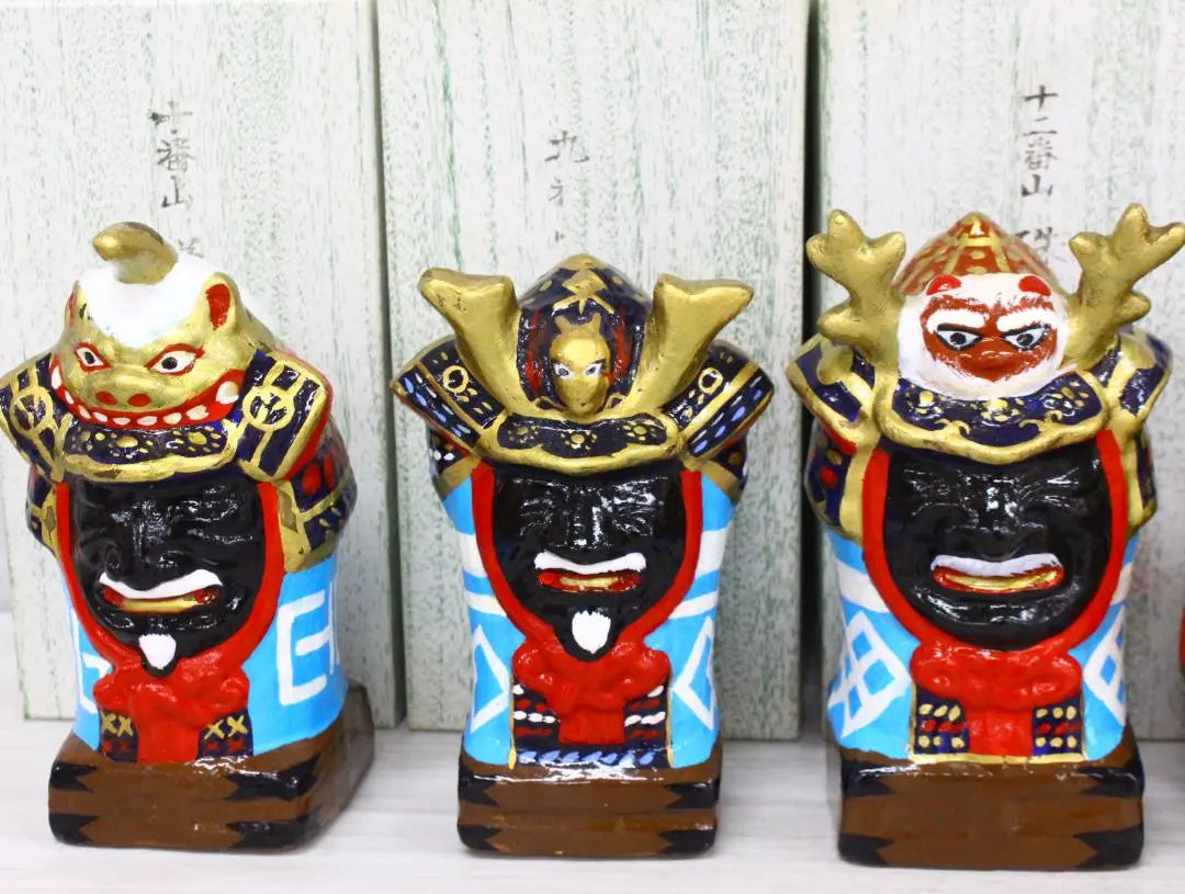 ▲ Beautiful goods set of 14 pieces Karatsu Kunkuchi Karatsu ware clay doll Saga prefecture local toy folk crafts festival | ▲美品 14個セット 唐津くんち 唐津焼 土人形　佐賀県郷土玩具　民芸品　祭礼