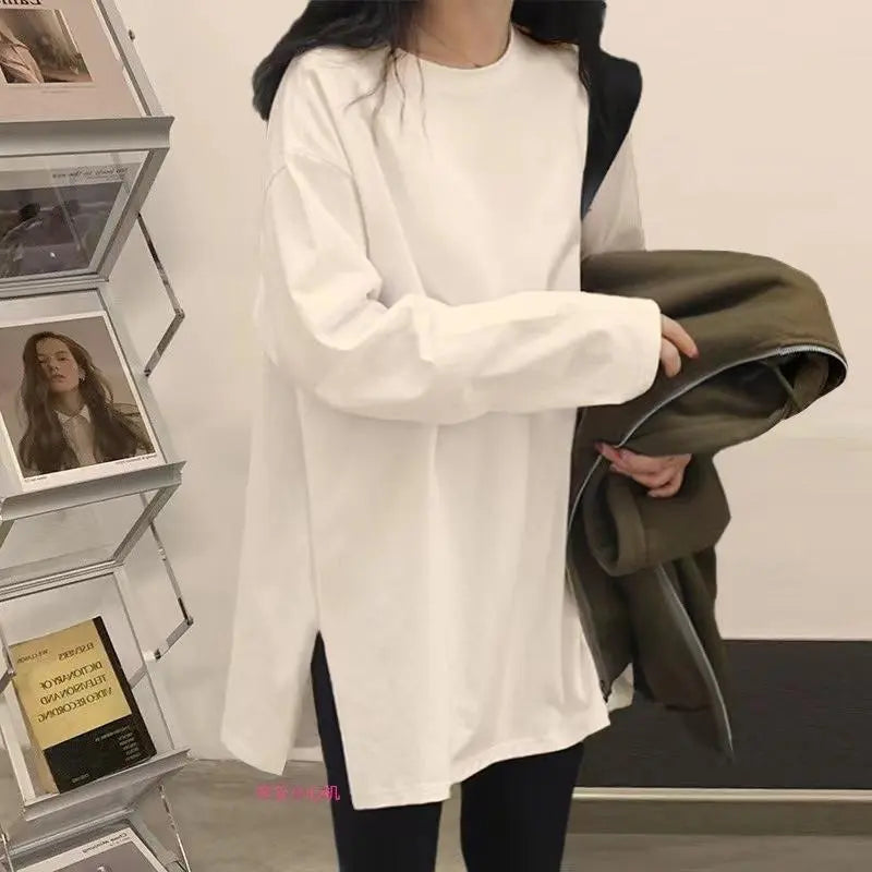 Women's Tops Long T-Sleeve Slit Plain Long-Sleeve Long Korea Brand new and unused