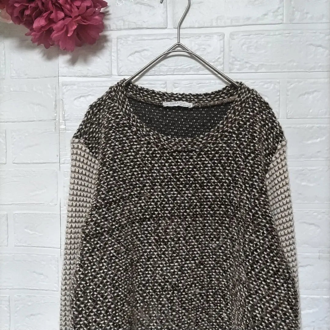 [ZARA] ZARA♡ Tops♡ With fur sleeves♡ Different materials♡Sweater♡Knitted【S】Brown | 【ザラ】ZARA♡トップス♡袖ファー付♡異素材♡セーター♡編み【S】ブラウン系