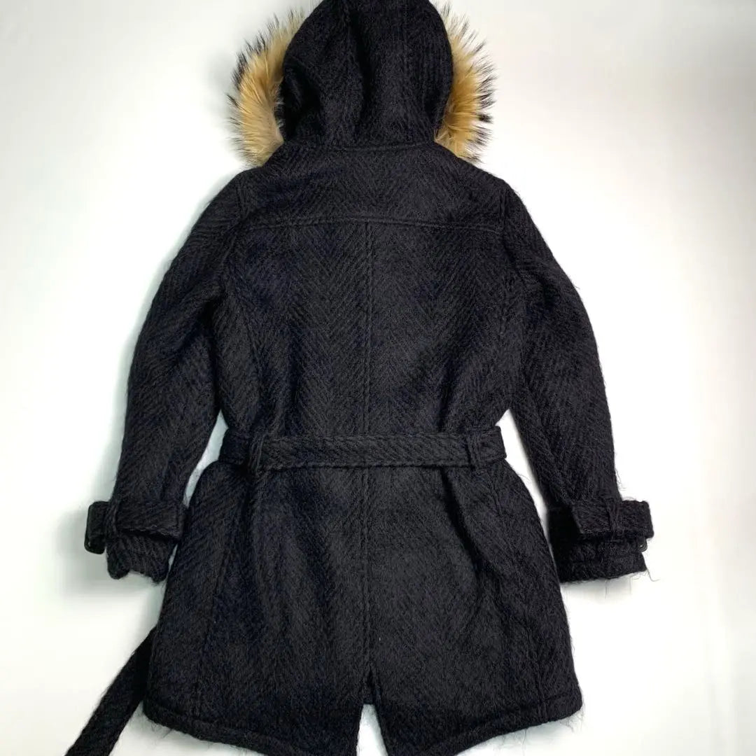 [Wool Herringbone] Shareef Mod Coat Hood Fur Belted Ted