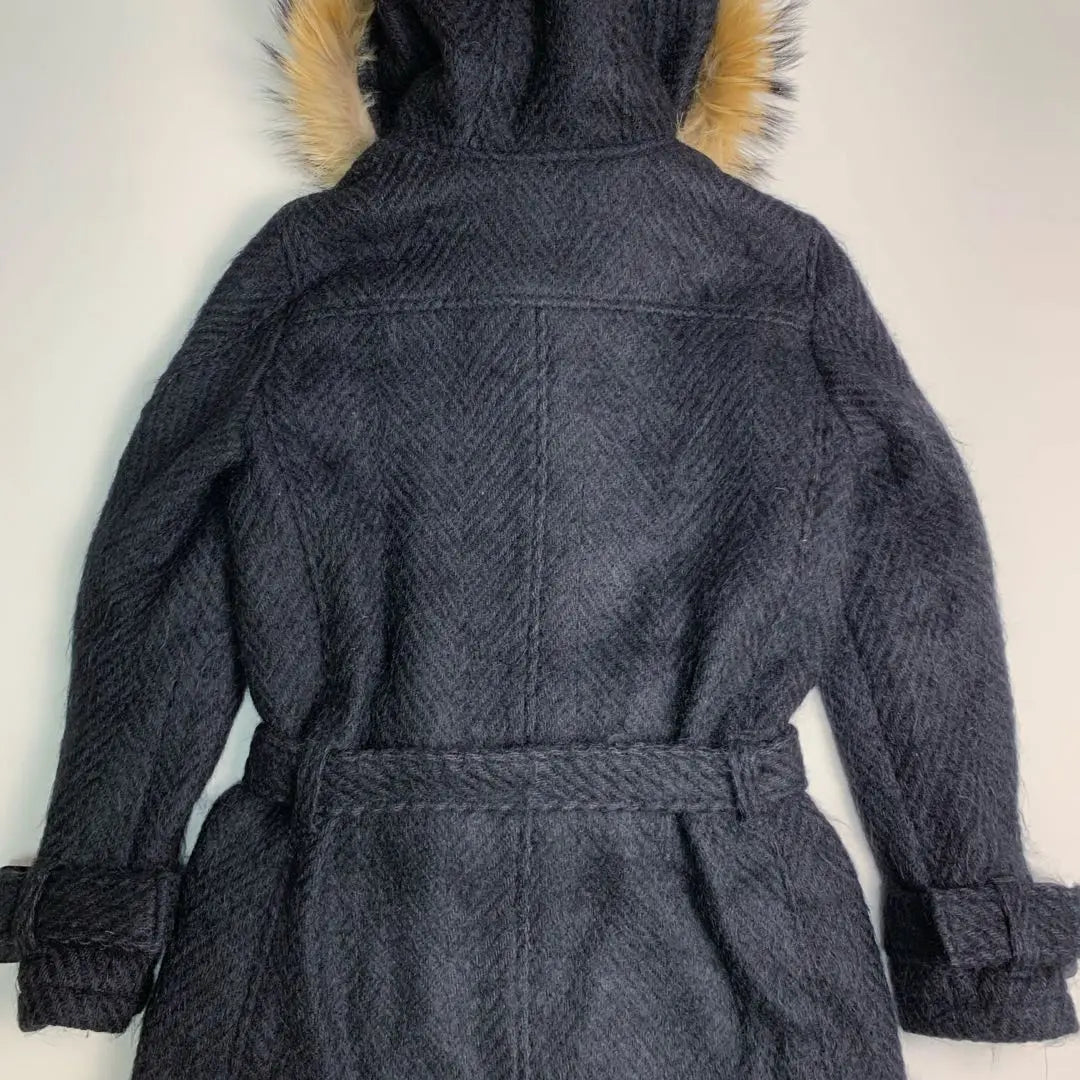 [Wool Herringbone] Shareef Mod Coat Hood Fur Belted Ted