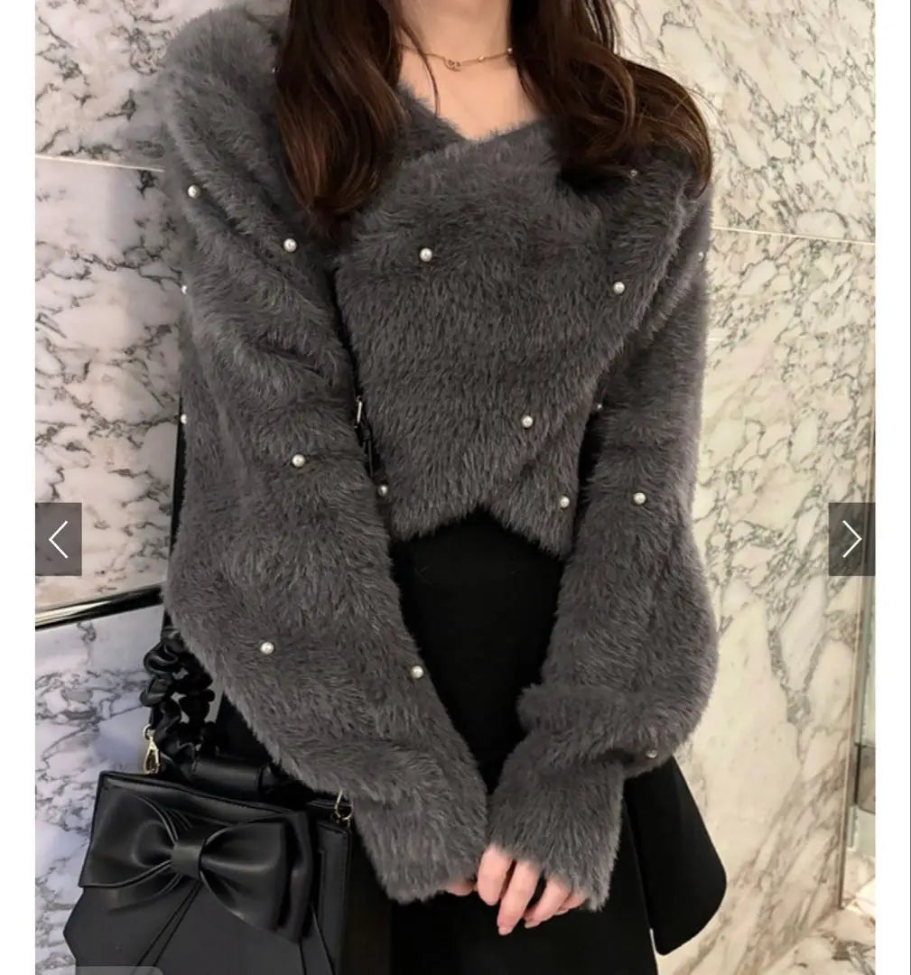 [GRL] Pearl Cache Coeur Shaggy Knit Top [Kz457] Charcoal