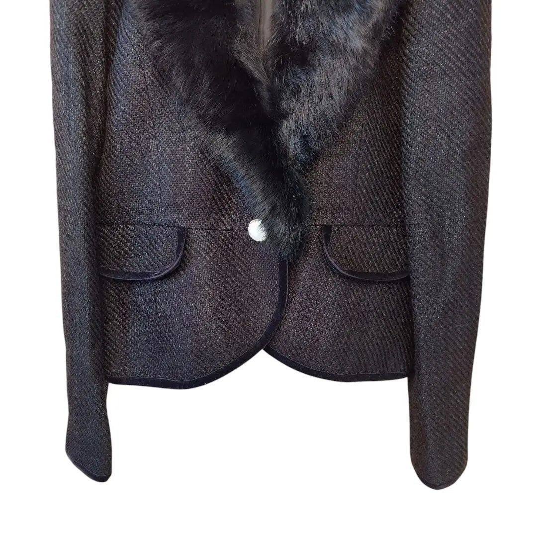 Chaqueta de tweed de piel de conejo talla 11R ceremonia evento celebración negro