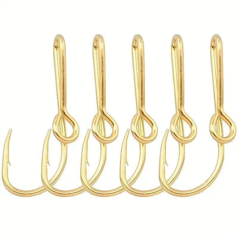 Fishing hook-shaped tie pin, hat pin, gold, hat hook, 5cm, set of 5