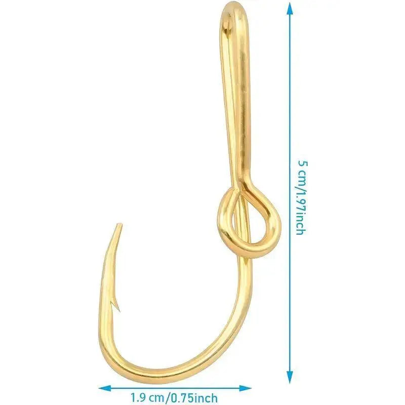 Fishing hook-shaped tie pin, hat pin, gold, hat hook, 5cm, set of 5