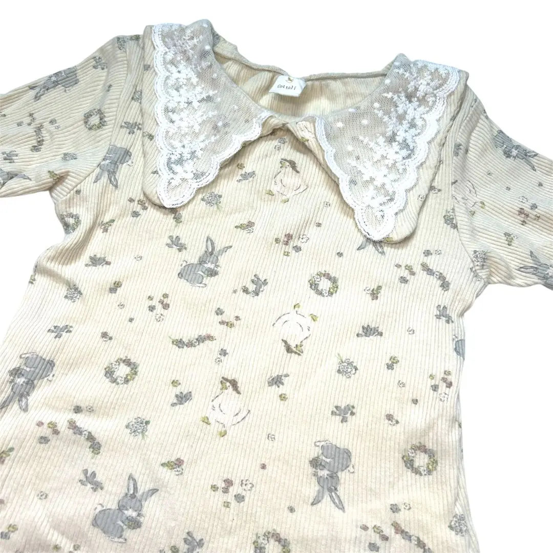 Cottoli Rabbit Duck Floral Lace Collar T-shirt Ivory