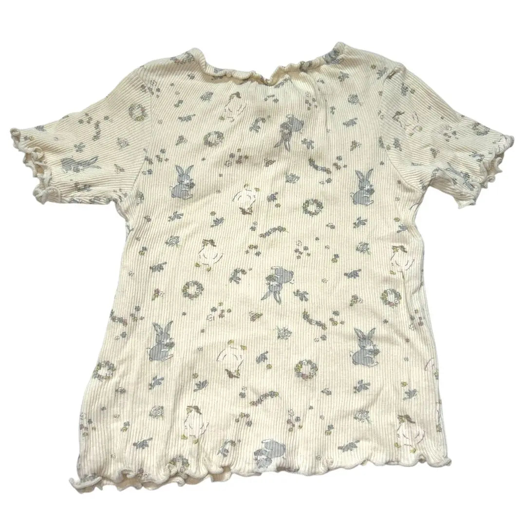 Cottoli Rabbit Duck Floral Lace Collar T-shirt Ivory