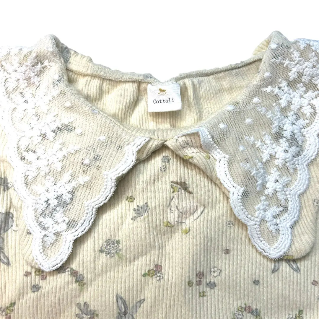 Cottoli Rabbit Duck Floral Lace Collar T-shirt Ivory