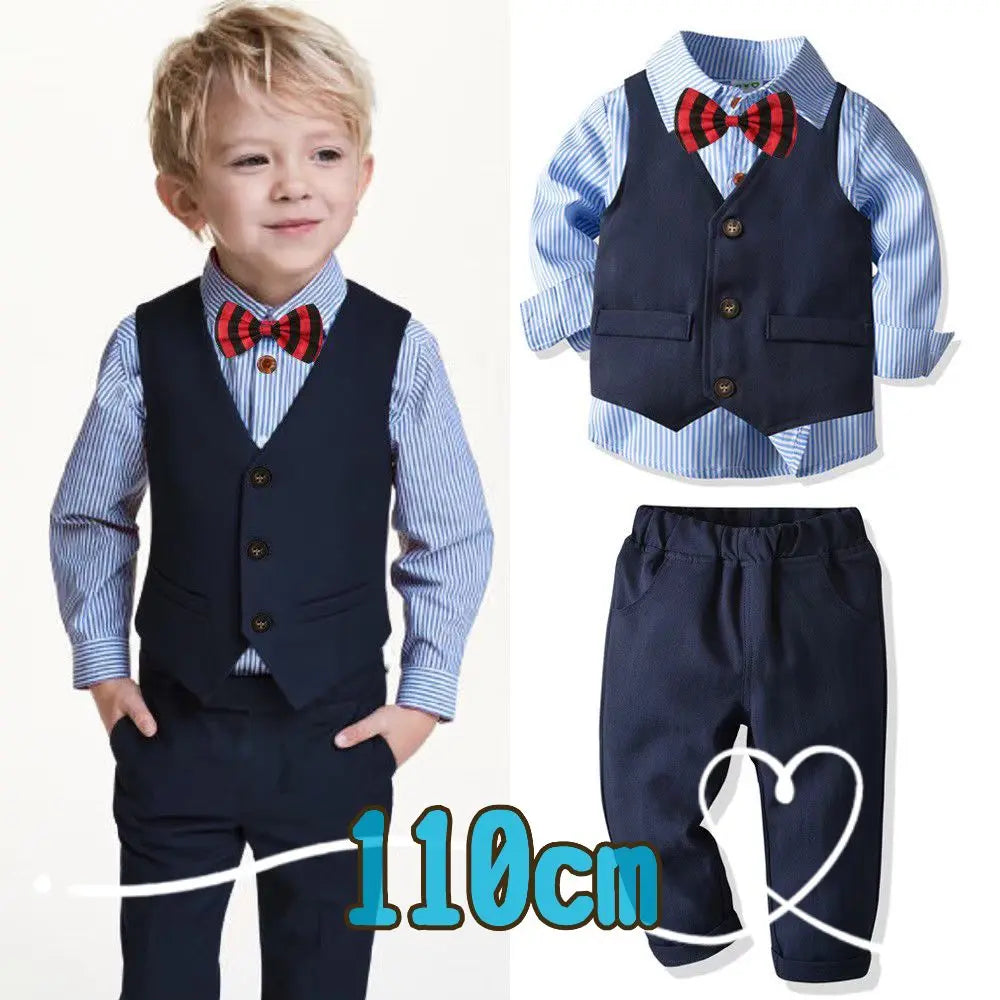 110cm striped kids suit long sleeve blue formal recital wedding graduation