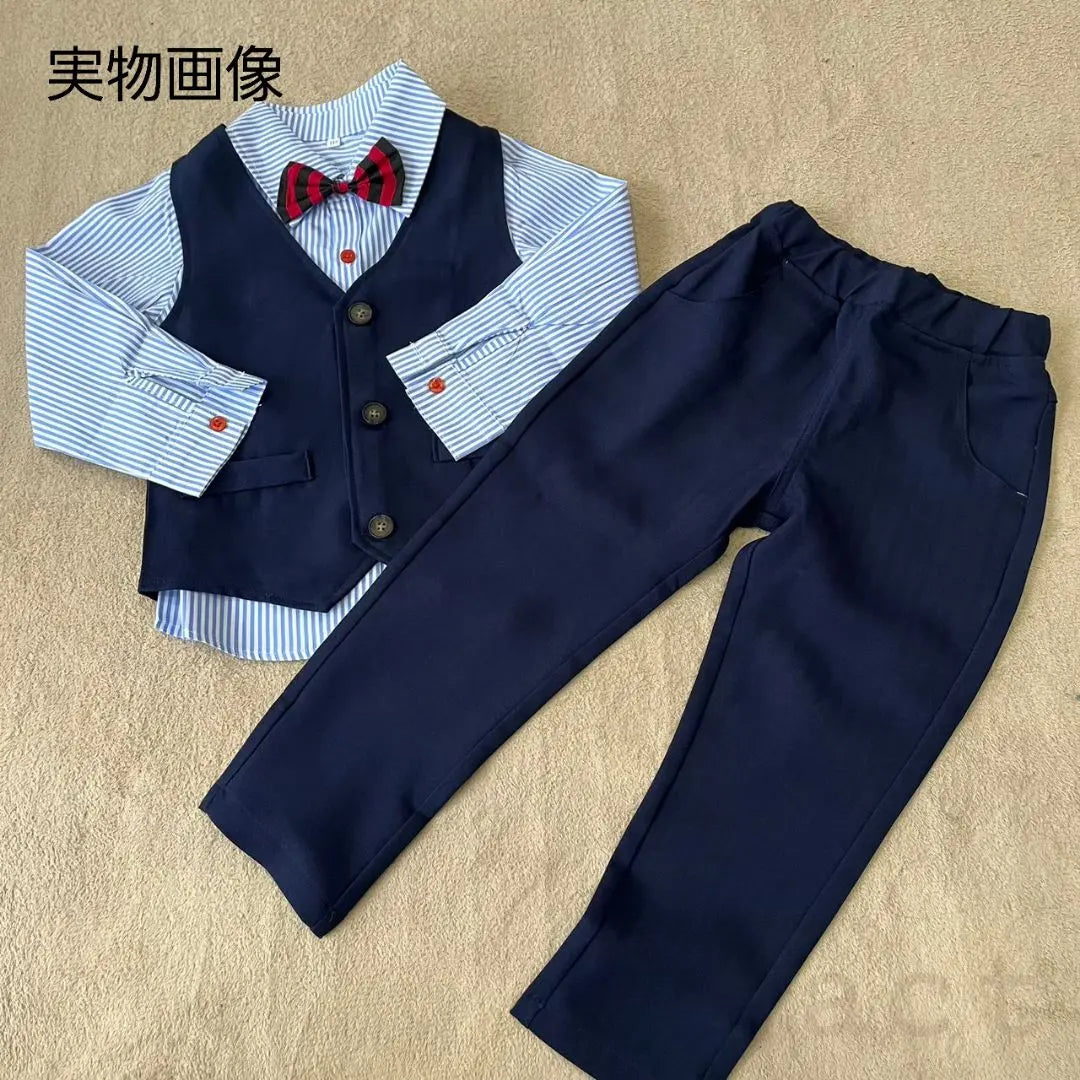 110cm striped kids suit long sleeve blue formal recital wedding graduation