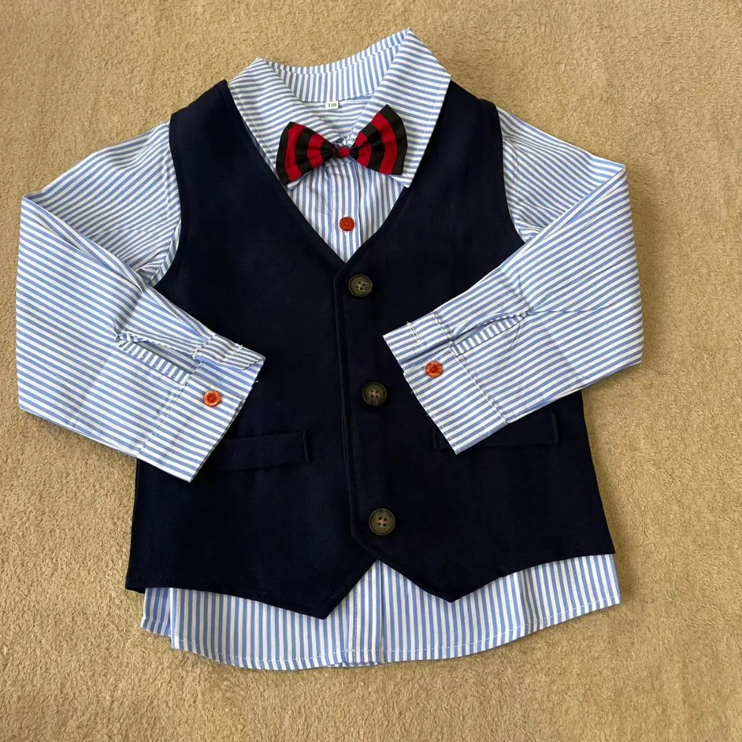 110cm striped kids suit long sleeve blue formal recital wedding graduation