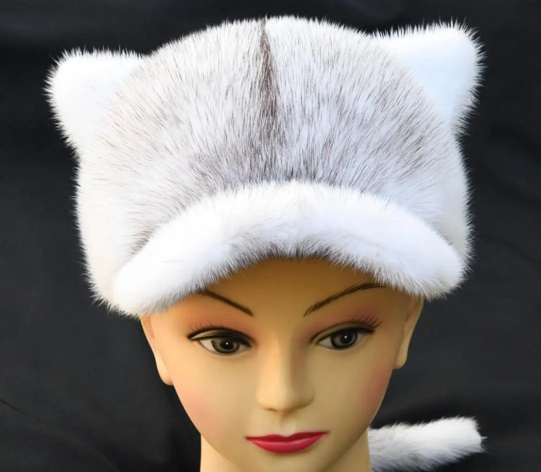 ★ New limited ◆ Cat ears ◆ Fur of fur jewel Crossminks Popular Cap fur fur