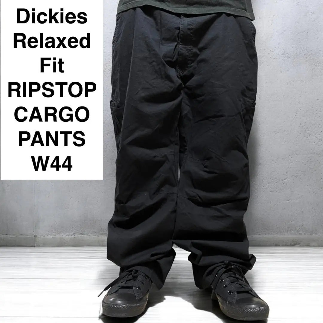 Dickies Relaxed Fit Rip Stop Cargo Pants W44 Black Black Extra Old Clothes