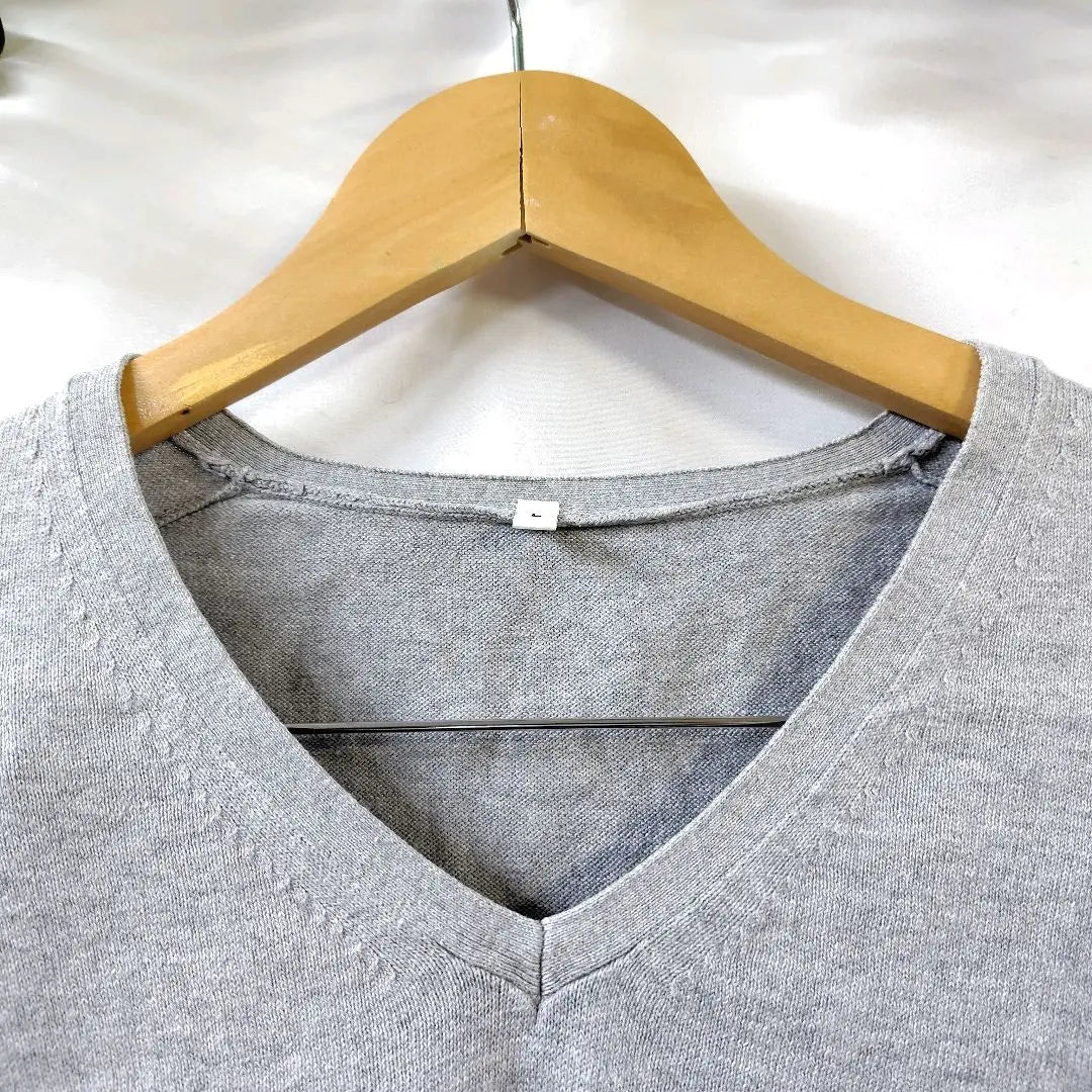 MUJI Blusa Relax Plan Manga Larga (L) Seda Corte Mixto Gris Sierra Escote pico | MUJI 良品計画 長袖ブラウス(L)シルク混 カットソー グレー Ｖネック