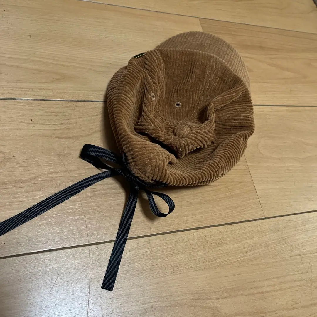 ⭐︎Brown corduroy cap with ribbon