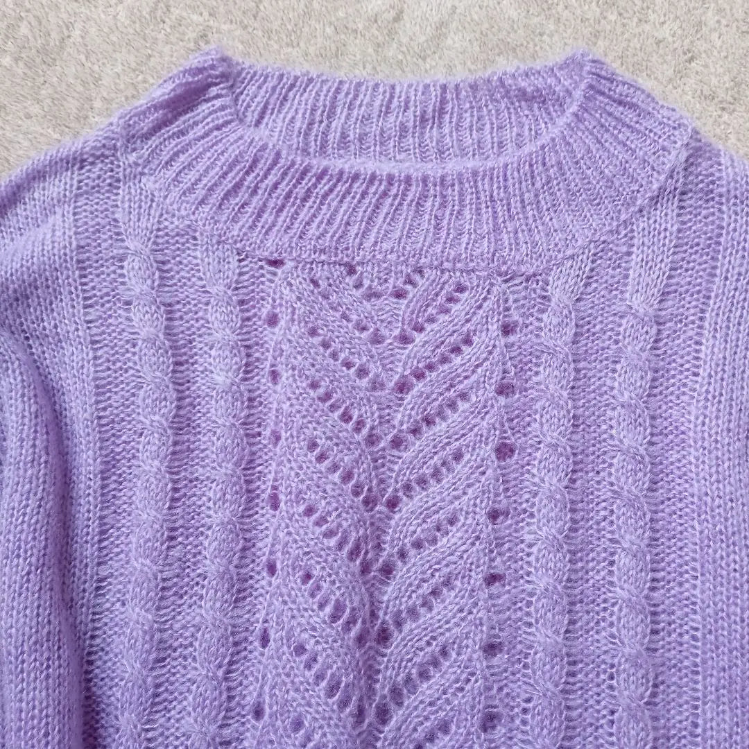 Kobe Lettuce Mohair Touch Sheer Knit Cable Knit Ladies Top Lavender