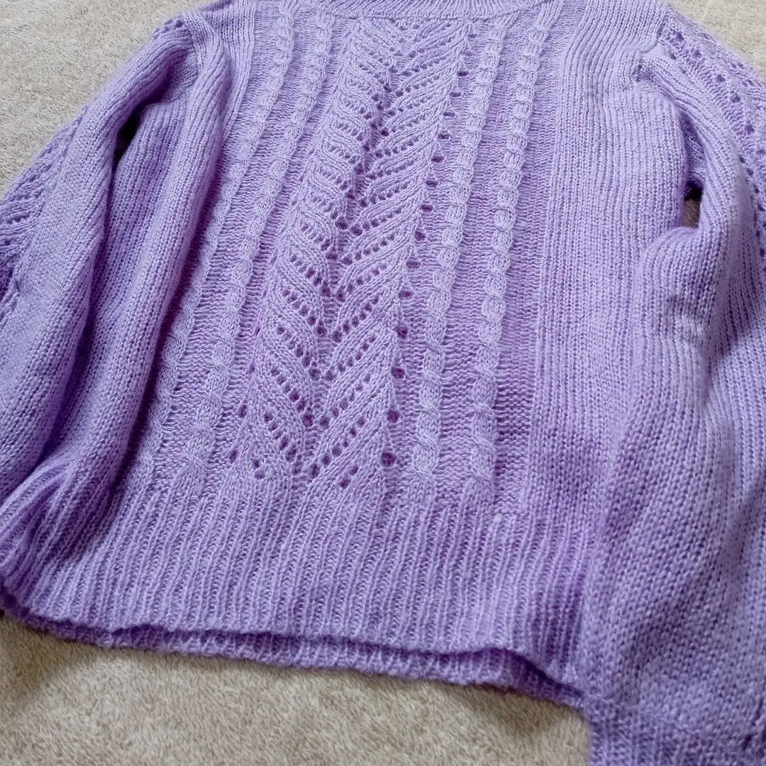 Kobe Lettuce Mohair Touch Sheer Knit Cable Knit Ladies Top Lavender