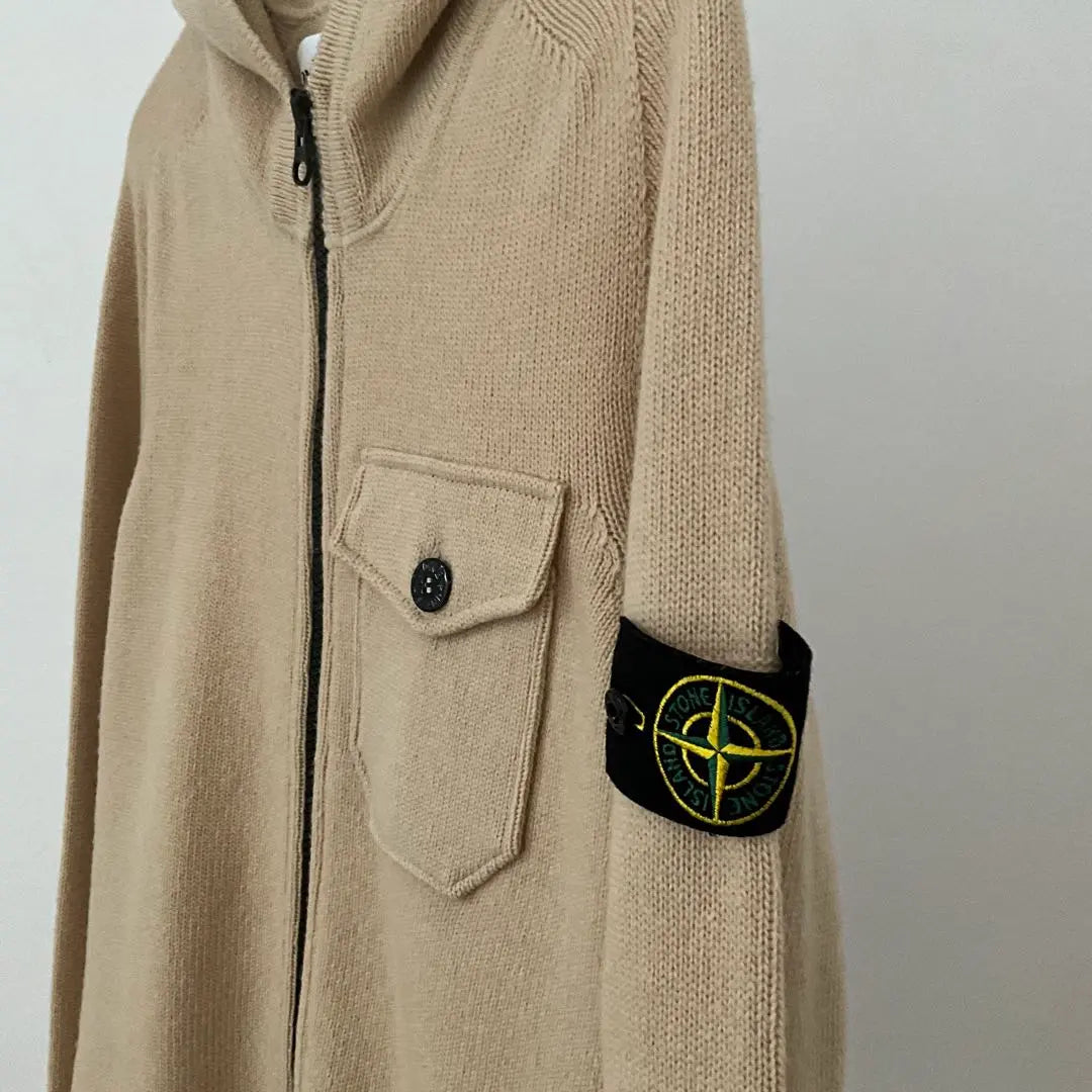 STONE ISLAND hooded beige cardigan