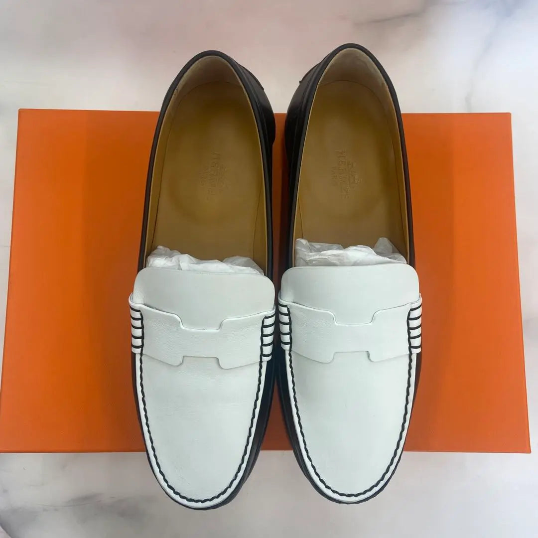 [Appraised] Hermes Moccasin "Kennedy" Black White 35 Brand new, unused