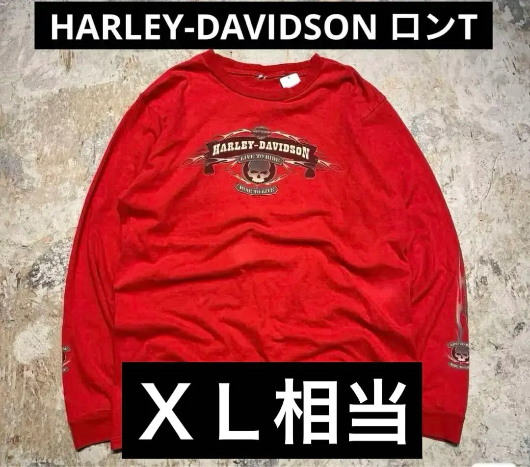 [Popular] Ropa vintage HARLEY-DAVIDSON Camiseta larga roja