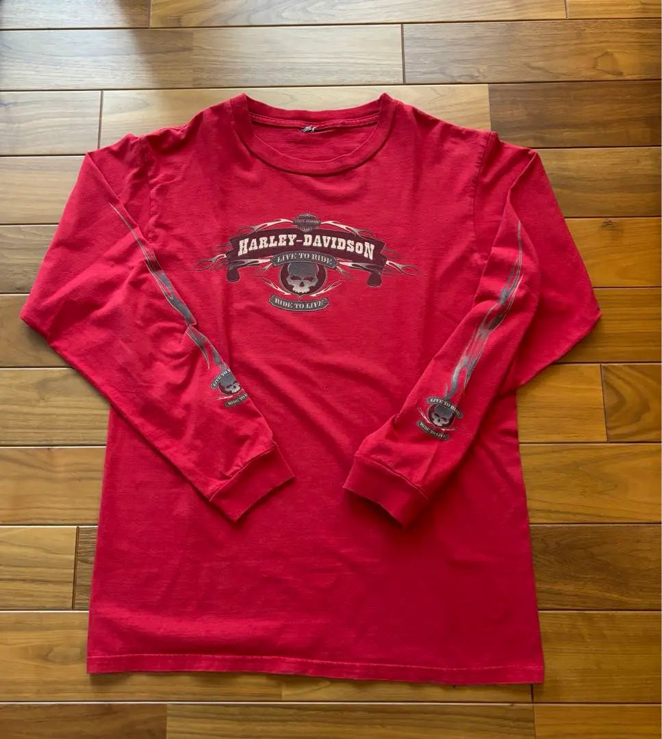 [Popular] Ropa vintage HARLEY-DAVIDSON Camiseta larga roja