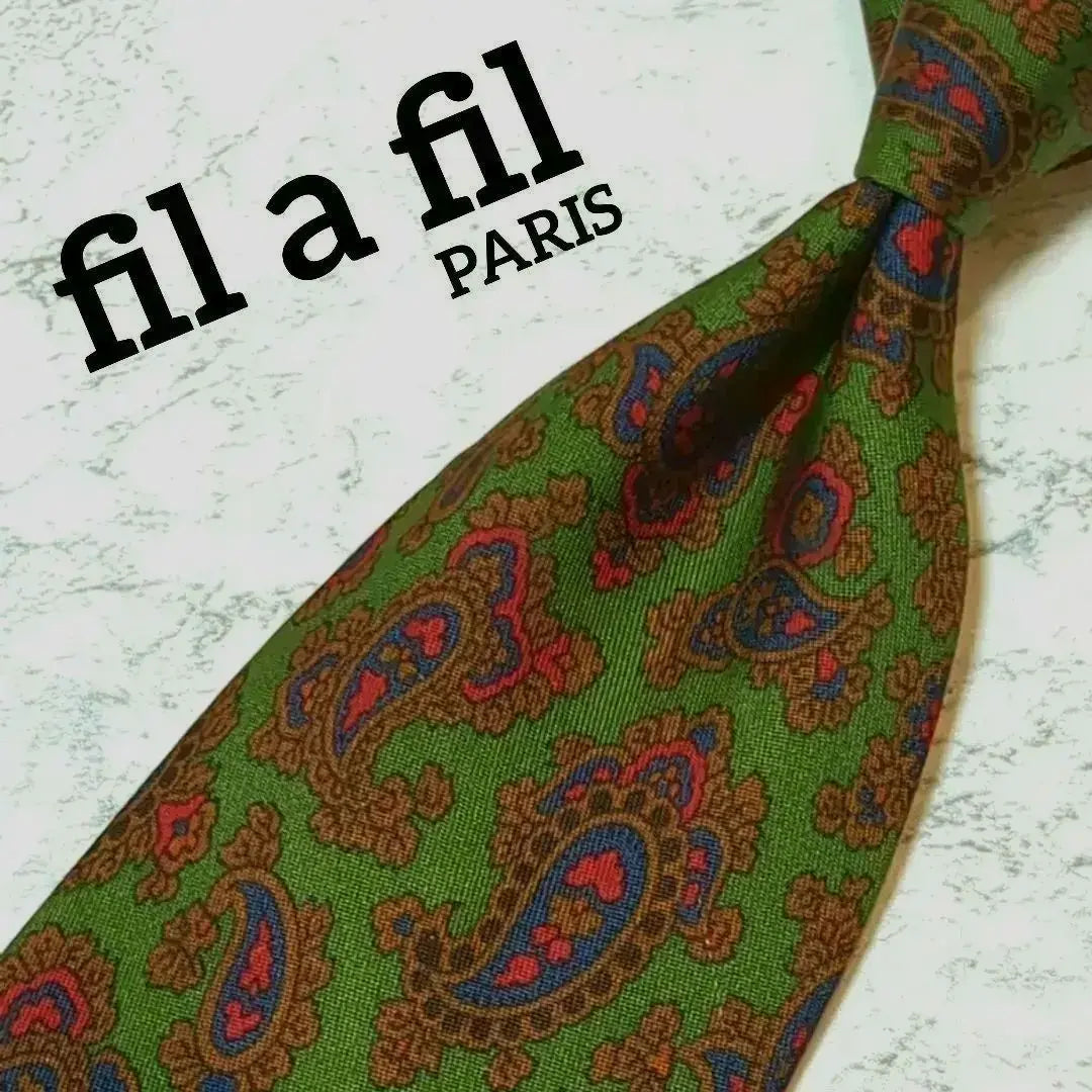 ✧fil a fil✧Tie Paisley pattern Green Green Pink Beautiful color