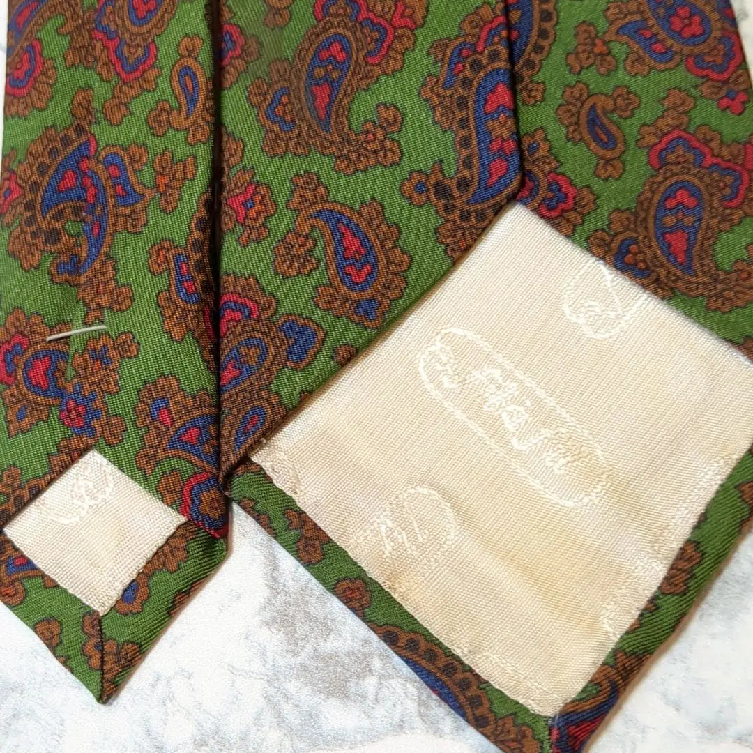 ✧fil a fil✧Tie Paisley pattern Green Green Pink Beautiful color