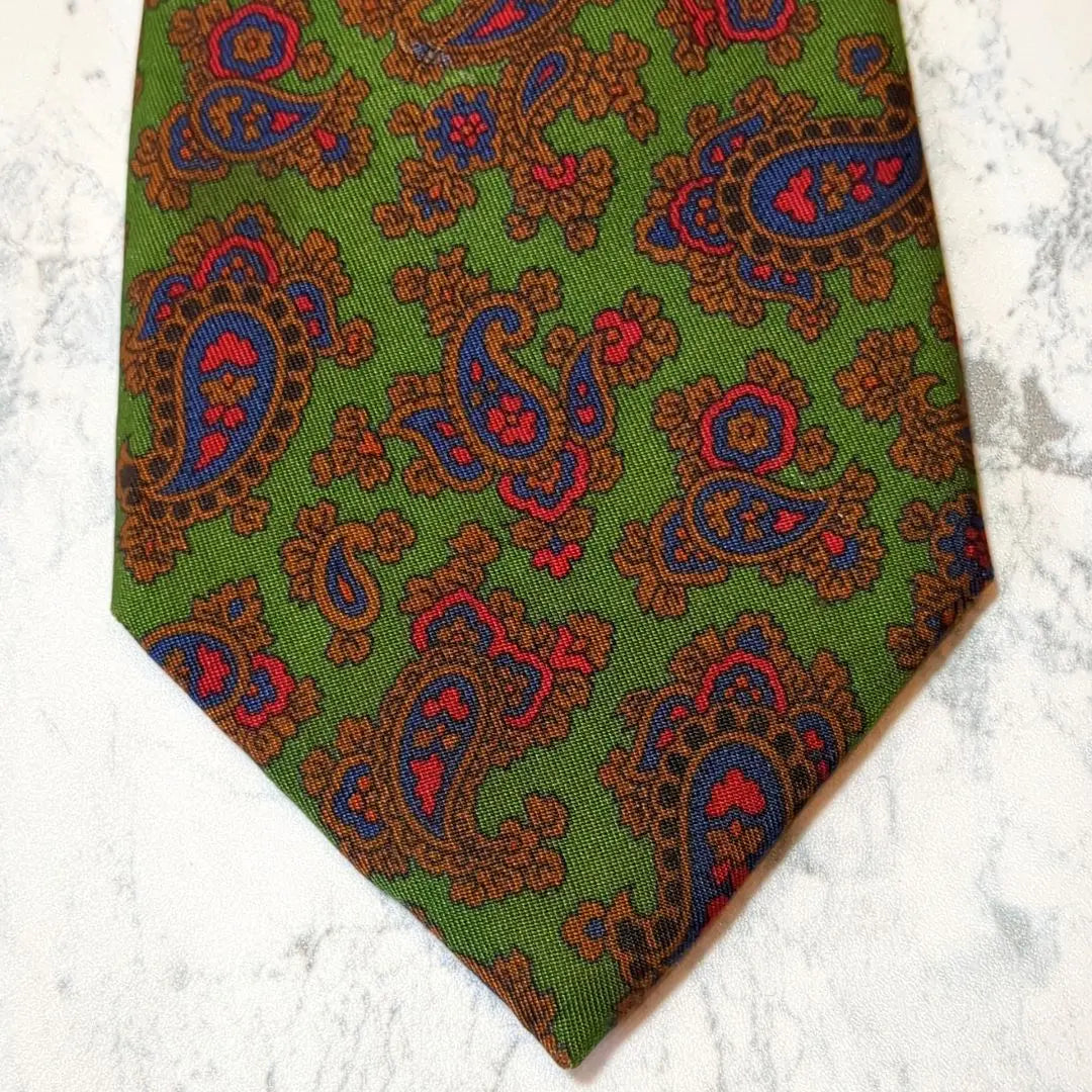 ✧fil a fil✧Tie Paisley pattern Green Green Pink Beautiful color